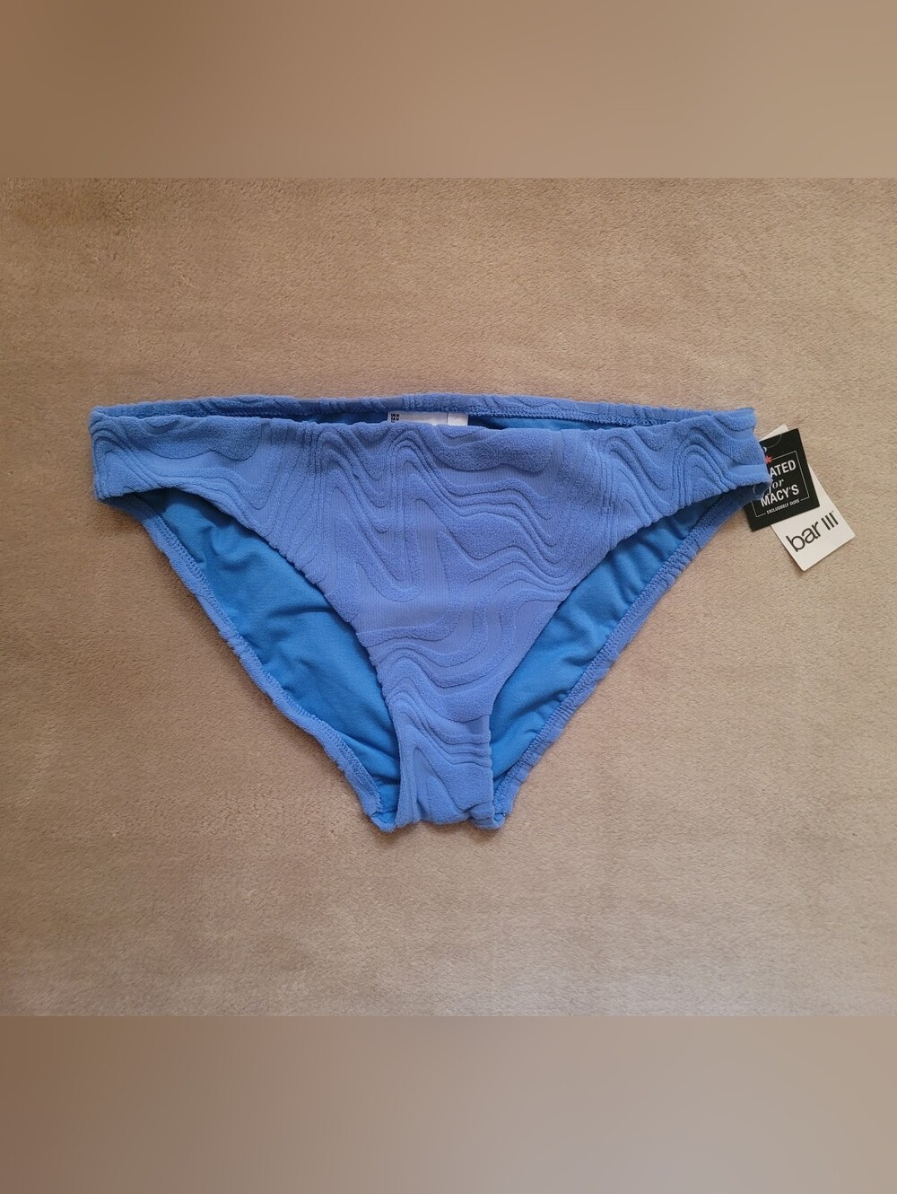 Bar III Women's Blue Textured Shirred Sided Bikini Bottom Size Medium